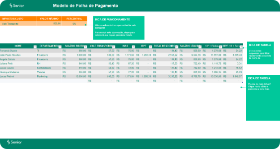 Planilha de Modelo de Folha de Pagamento