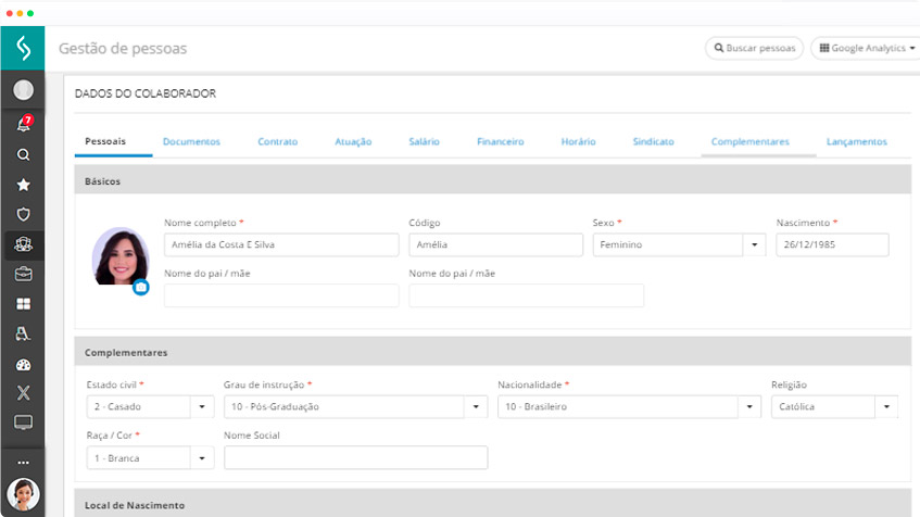 Tela Administração de Pessoal