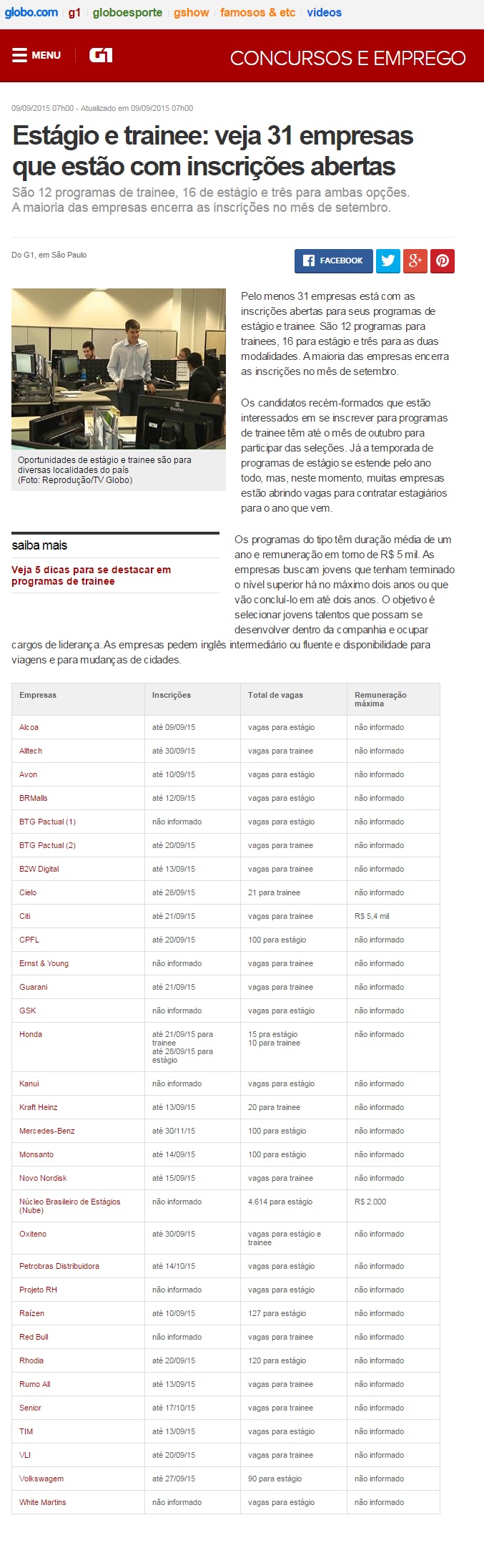 Estágio e trainee: veja 31 empresas que estão com inscrições abertas