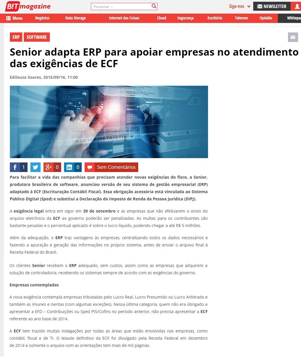 Senior adapta ERP para apoiar empresas no atendimento das exigências de ECF