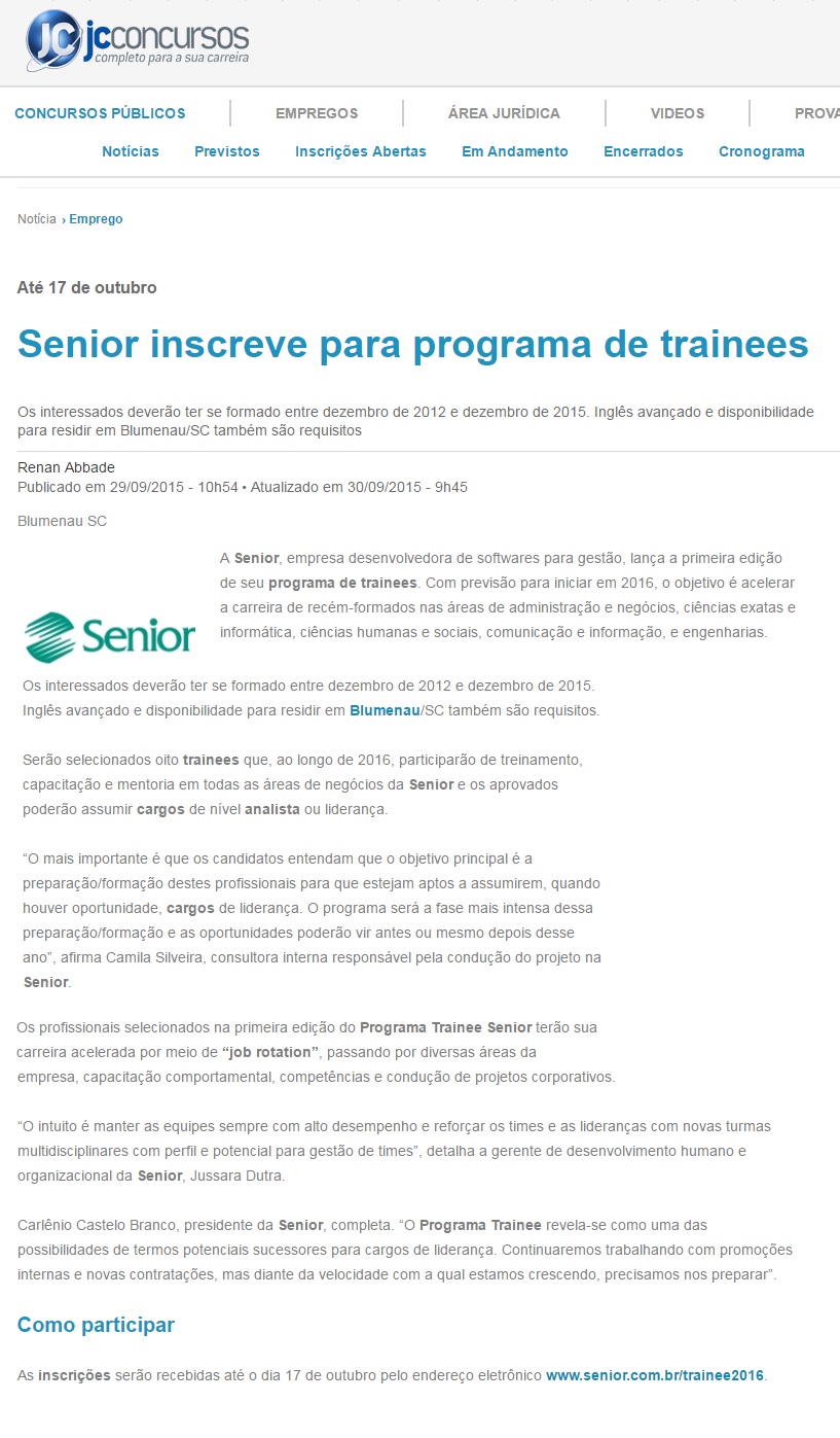 Senior inscreve para programa de trainees