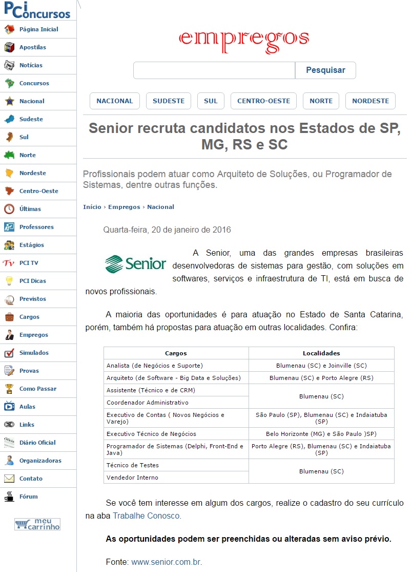 Senior abre vagas para profissionais em diversas regiões do país