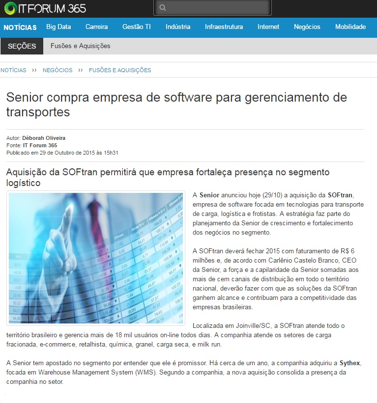 Senior compra empresa de software para gerenciamento de transportes