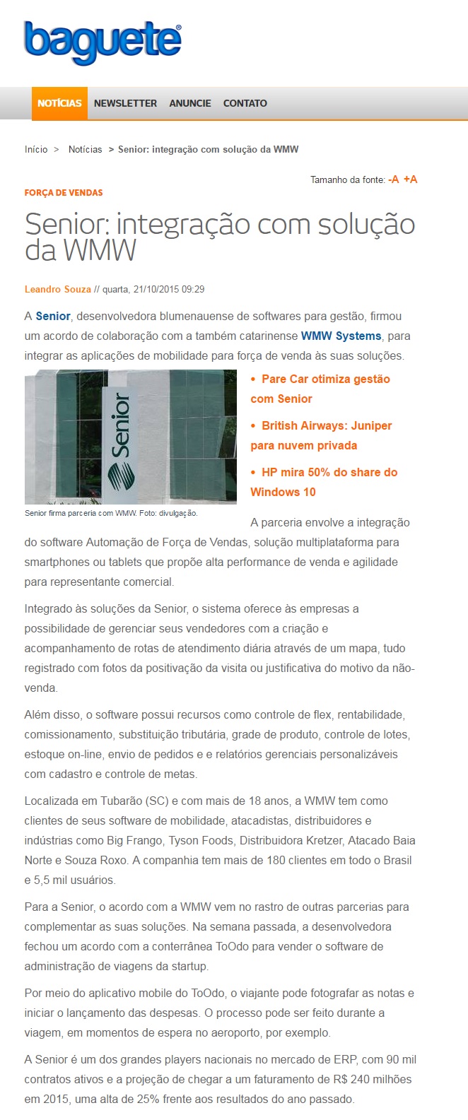 Senior: integração com solução da WMW