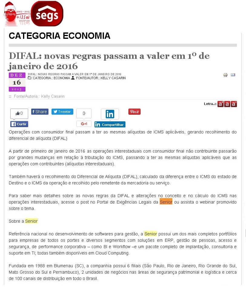 DIFAL: novas regras passam a valer em 1º de janeiro de 2016