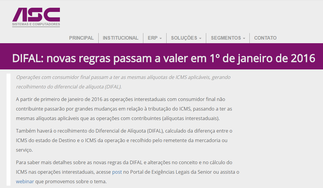 DIFAL: novas regras passam a valer em 1º de janeiro de 2016