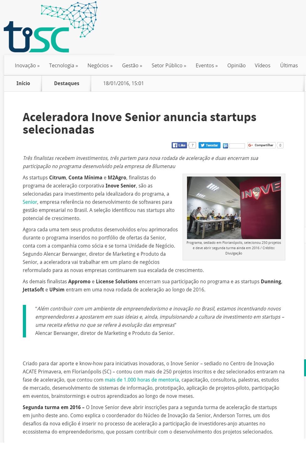 Aceleradora Inove Senior anuncia startups