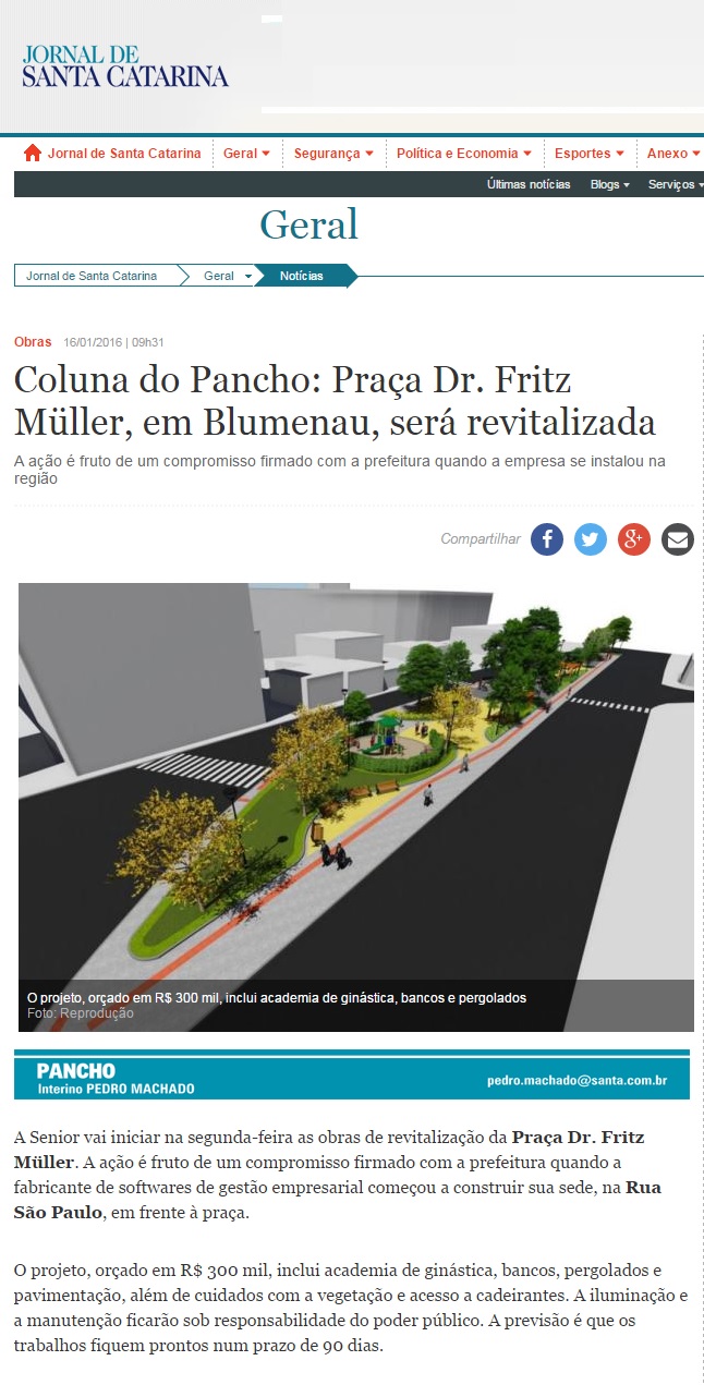 Praça Dr. Fritz Müller, em Blumenau, será revitalizada