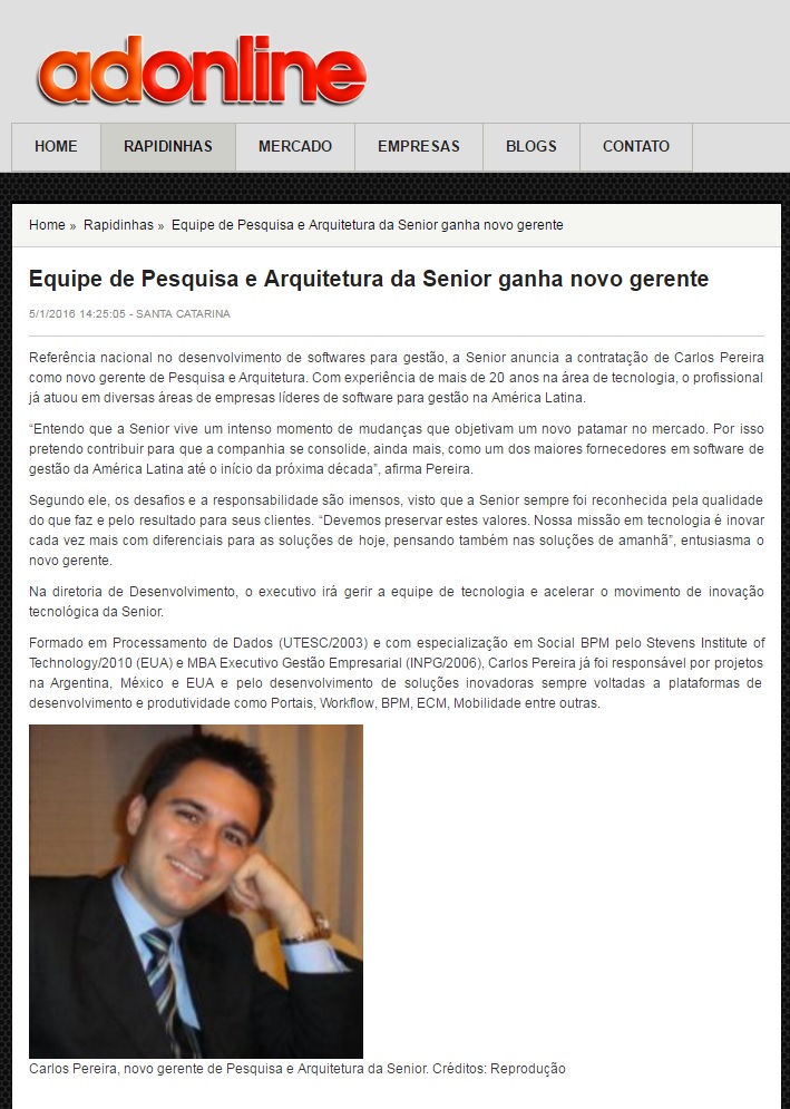 Equipe de Pesquisa e Arquitetura da Senior ganha novo gerente