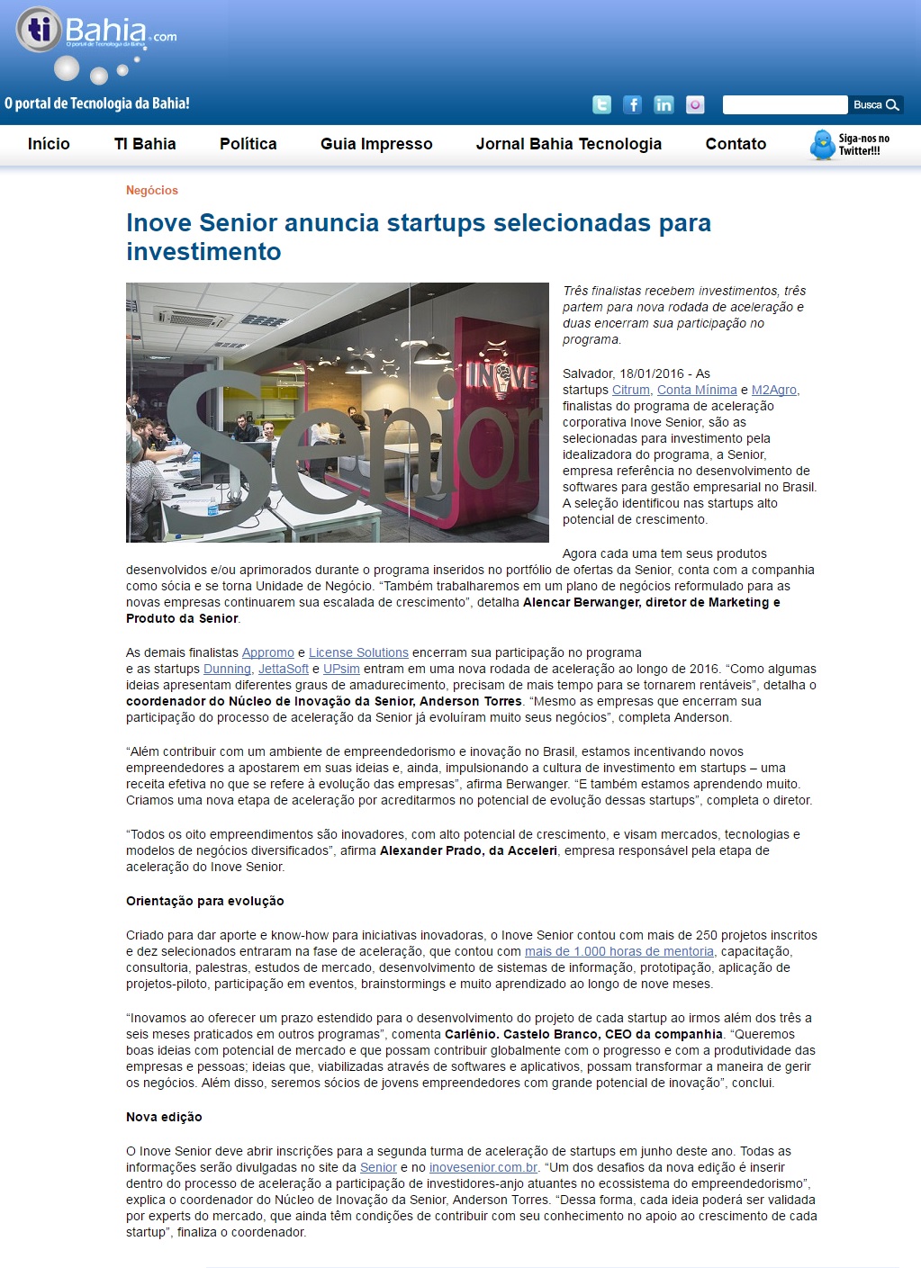 Inove Senior anuncia startups selecionadas