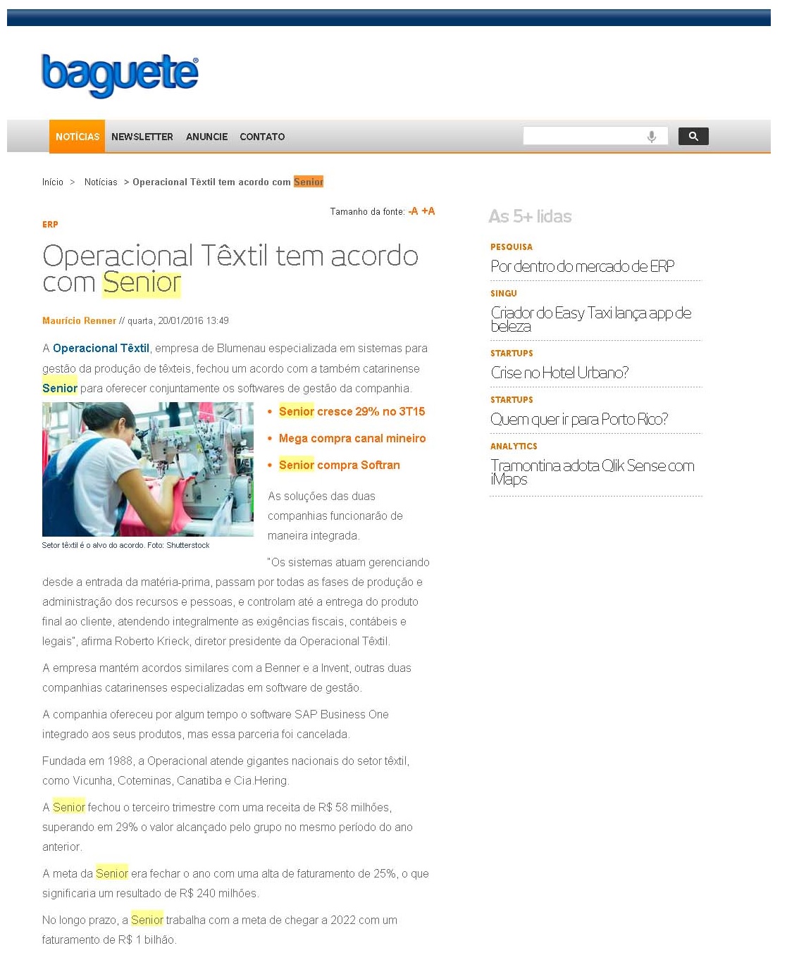 OPERACIONAL TÊXTIL TEM ACORDO COM SENIOR