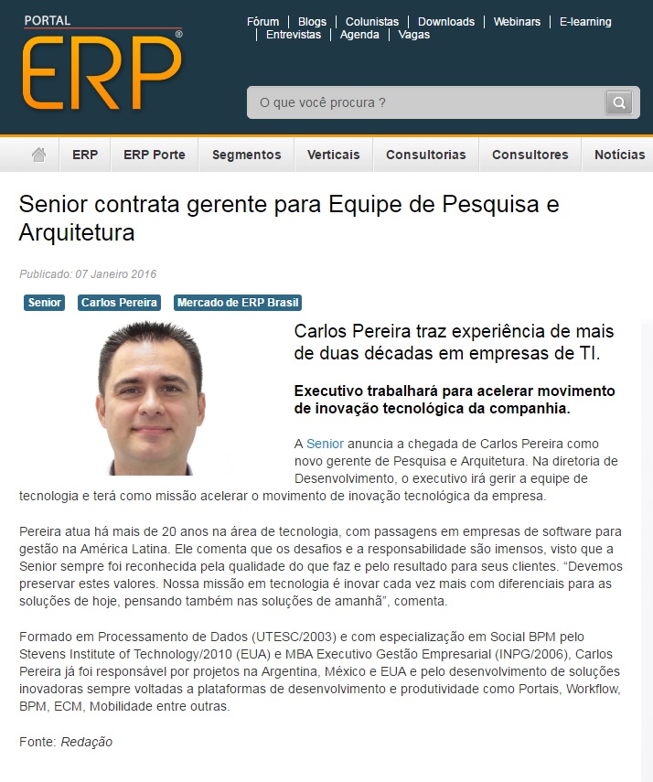 Senior contrata gerente para Equipe de Pesquisa e Arquitetura