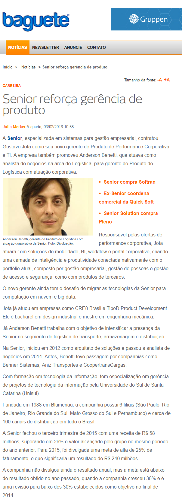 Senior reforça gerência de produto