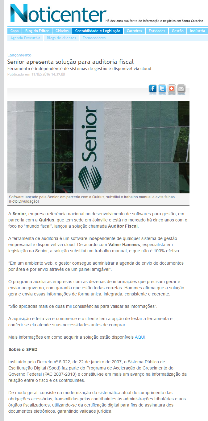 Senior apresenta solução para auditoria fiscal - Noticenter