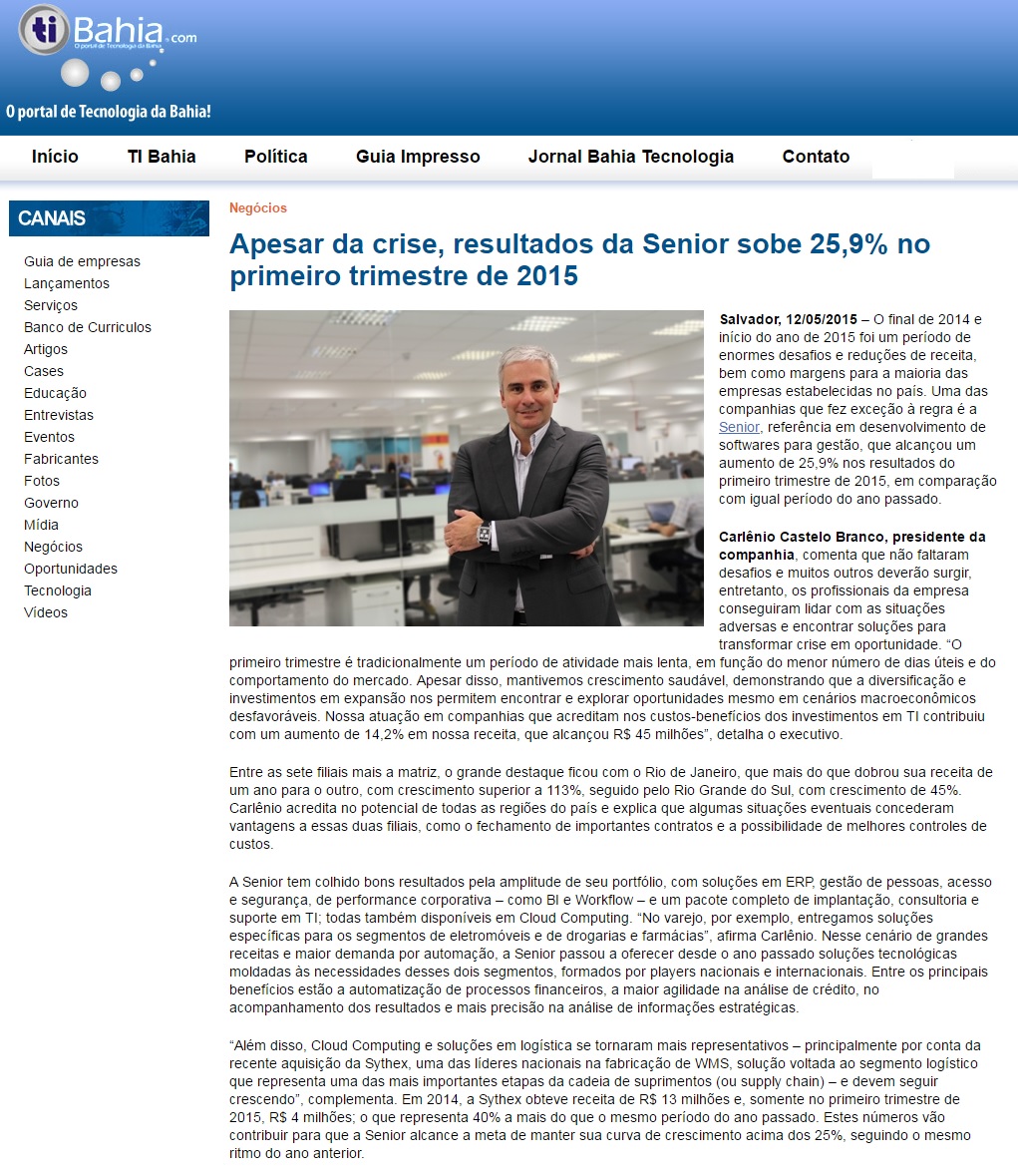 Apesar da crise, resultados da Senior sobe 25,9% no primeiro trimestre de 2015