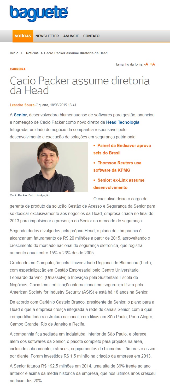 Cacio Packer assume diretoria da Head