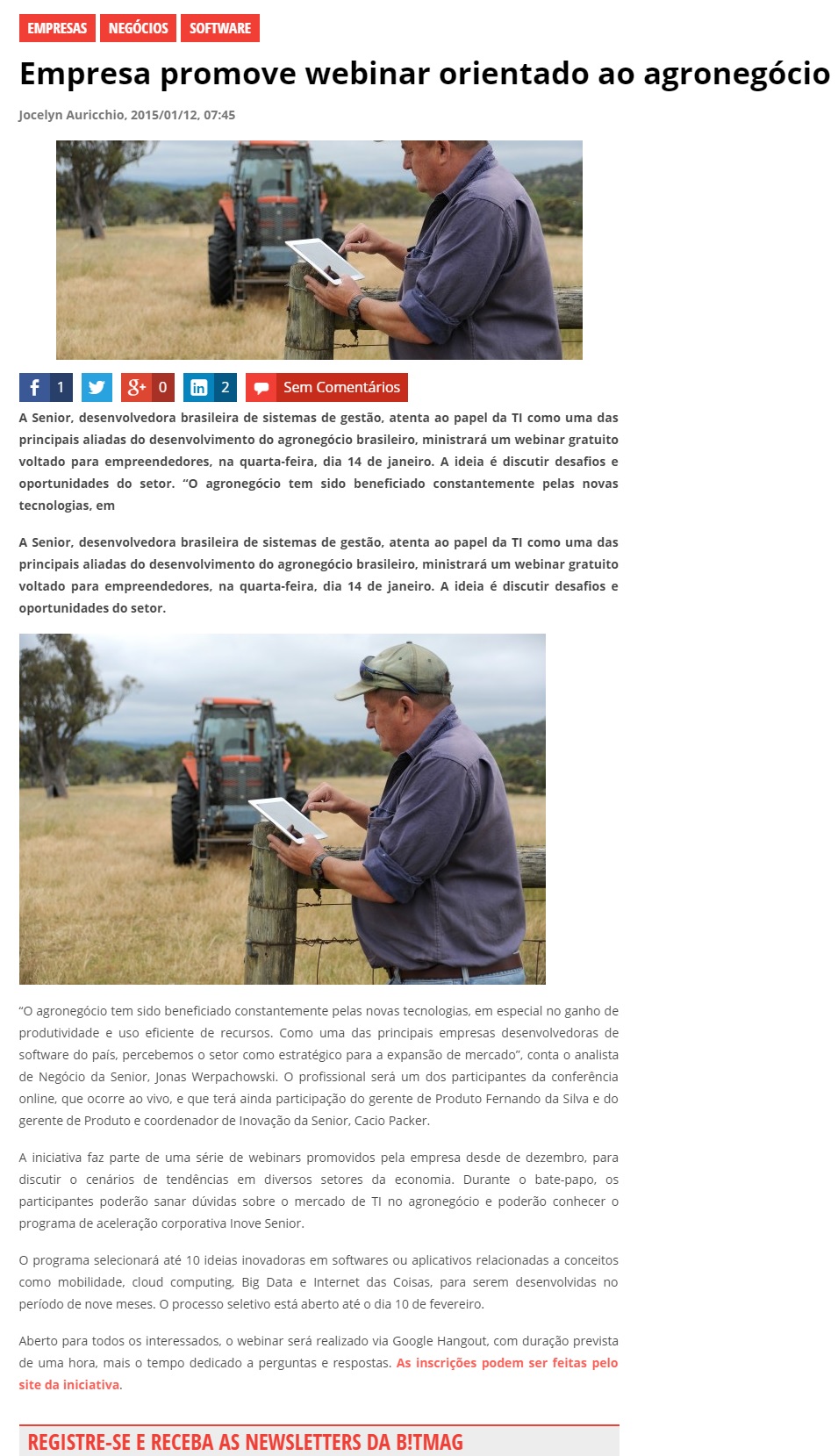 Empresa promove webinar orientado ao agronegócio