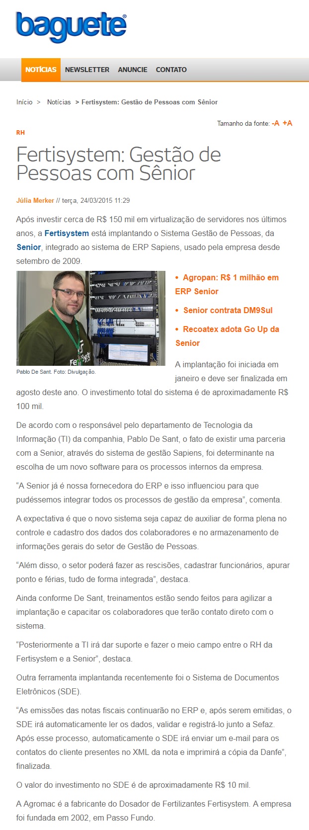 Fertisystem: Gestão de Pessoas com Senior