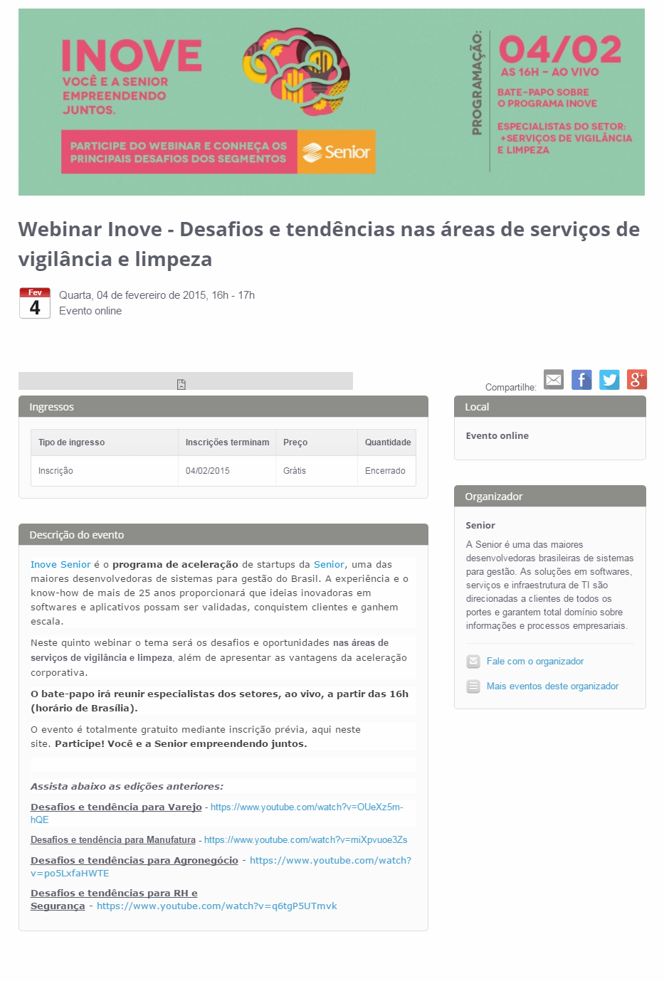 Webinar Inove – Desafios e tendências nas áreas de serviços de vigilância e limpeza