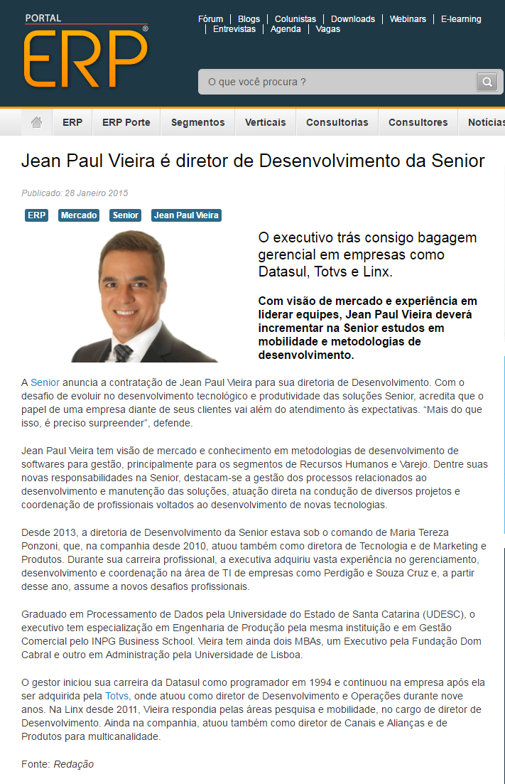 Jean Paul Vieira é diretor de Desenvolvimento da Senior