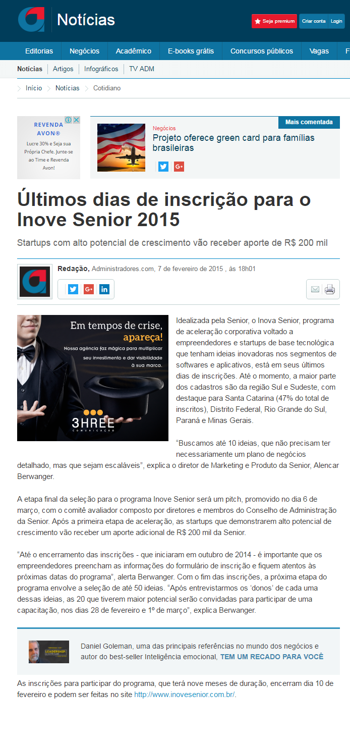 Últimos dias de inscrição para o Inove Senior 2015
