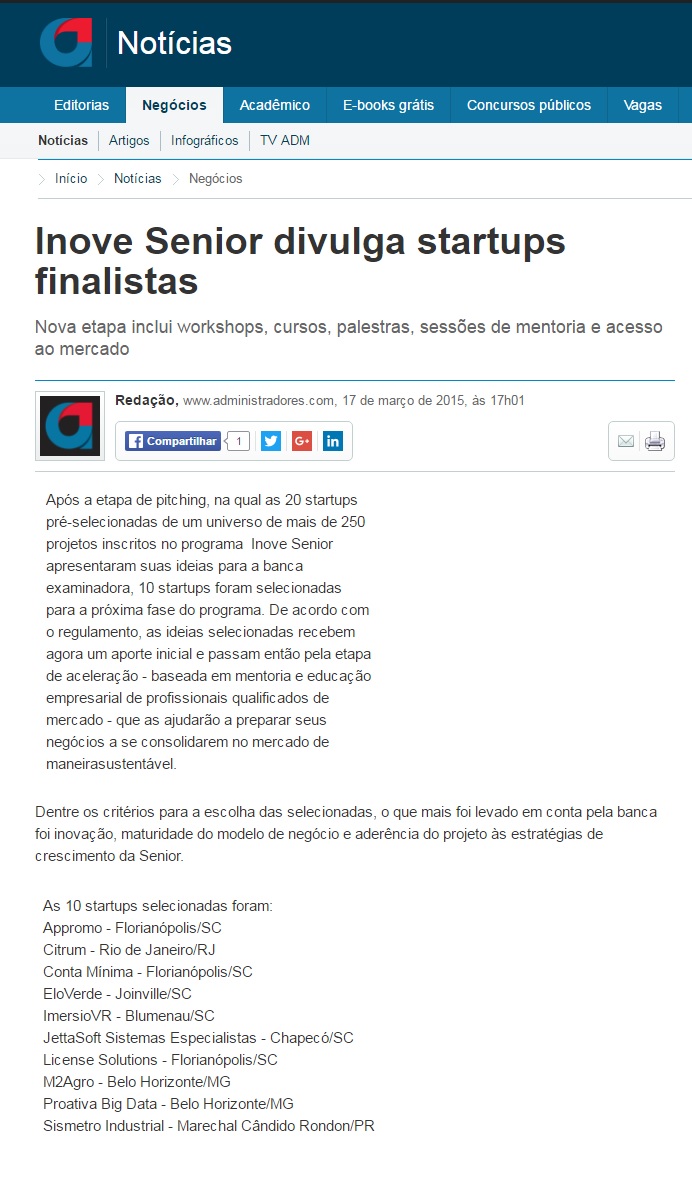 Inove Senior divulga startups finalistas