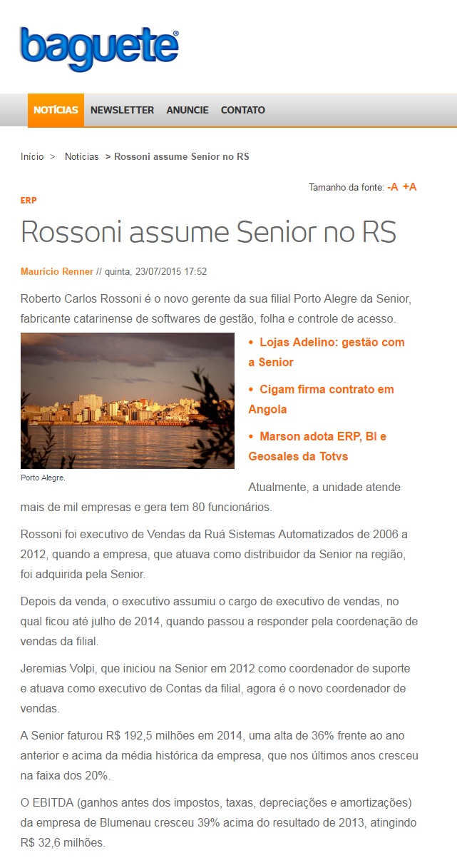 Rossoni assume Senior no RS