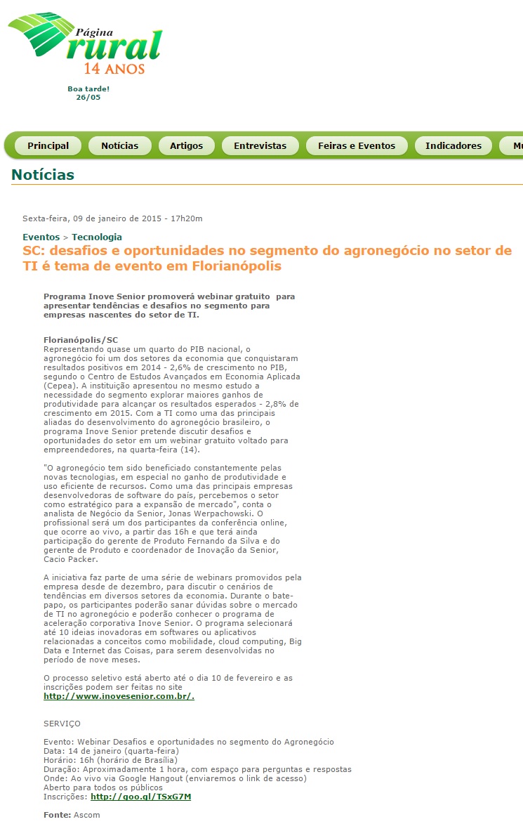 SC: desafios e oportunidades no segmento do agronegócio no setor de TI é tema de evento em Florianópolis