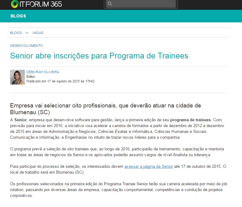 Senior abre inscrições para Programa de Trainees