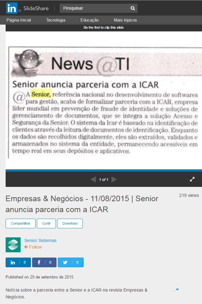Senior anuncia parceria com a ICAR
