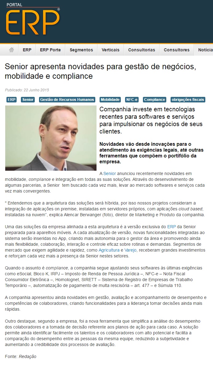 Senior apresenta novidades para gestão de negócios, mobilidade e compliance