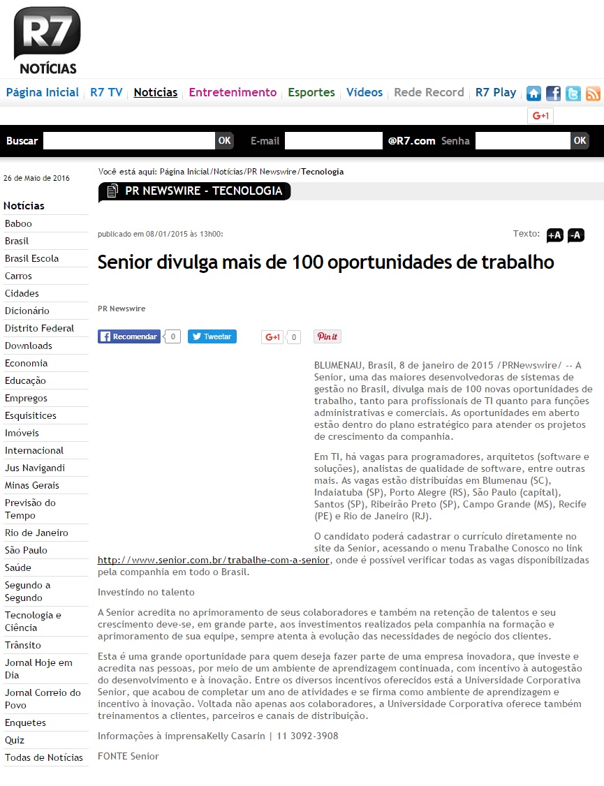 Senior divulga mais de 100 oportunidades de trabalho