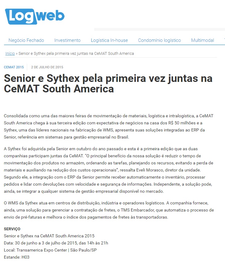 Senior e Sythex pela primeira vez juntas na CeMAT South America
