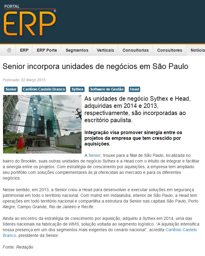 Senior incorpora unidades de negócios em São Paulo