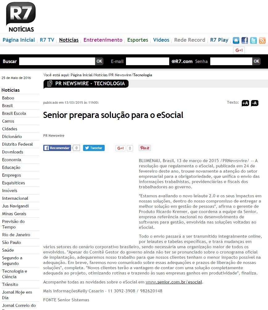 Senior prepara solução para o eSocial