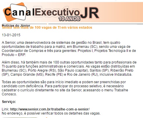 Senior tem mais de 100 vagas de TI em vários estados