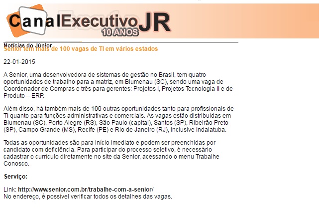 Senior tem mais de 100 vagas de TI em vários estados