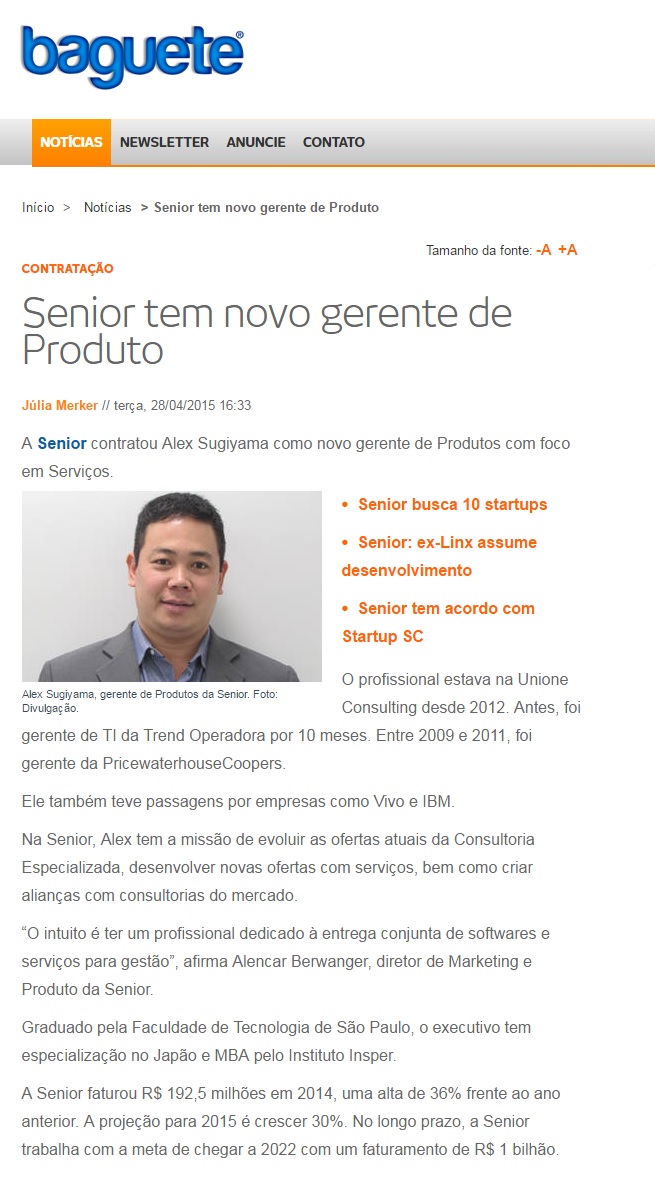 Senior tem novo gerente de Produto