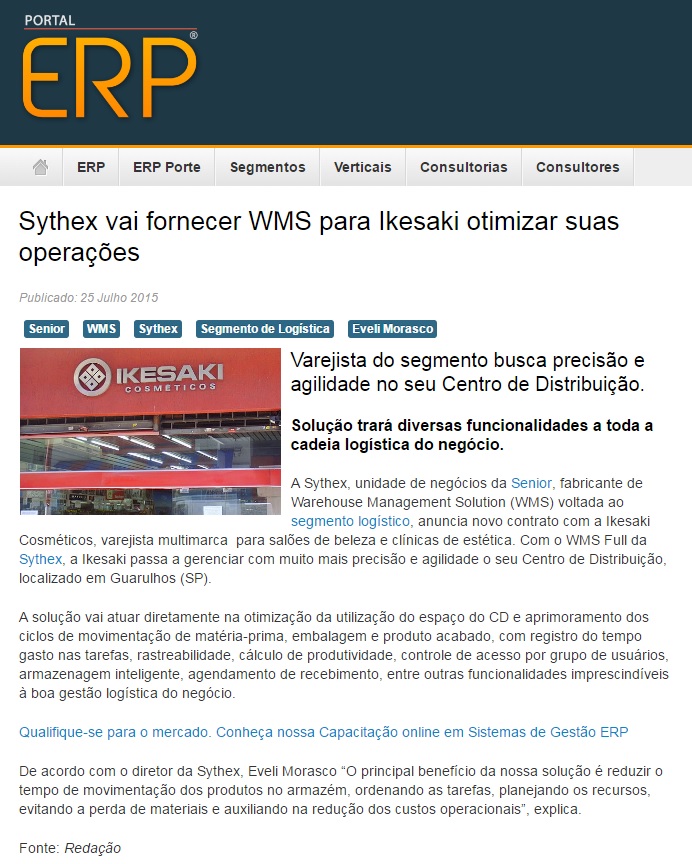 Sythex vai fornecer WMS para Ikesaki otimizar suas operações