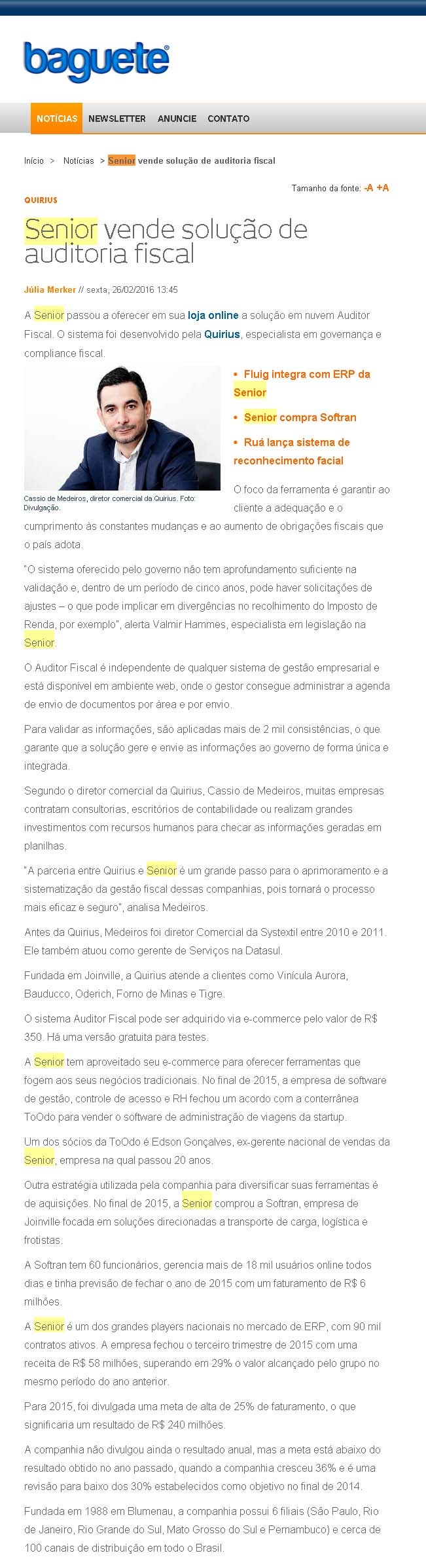 Senior vende solução de auditoria fiscal