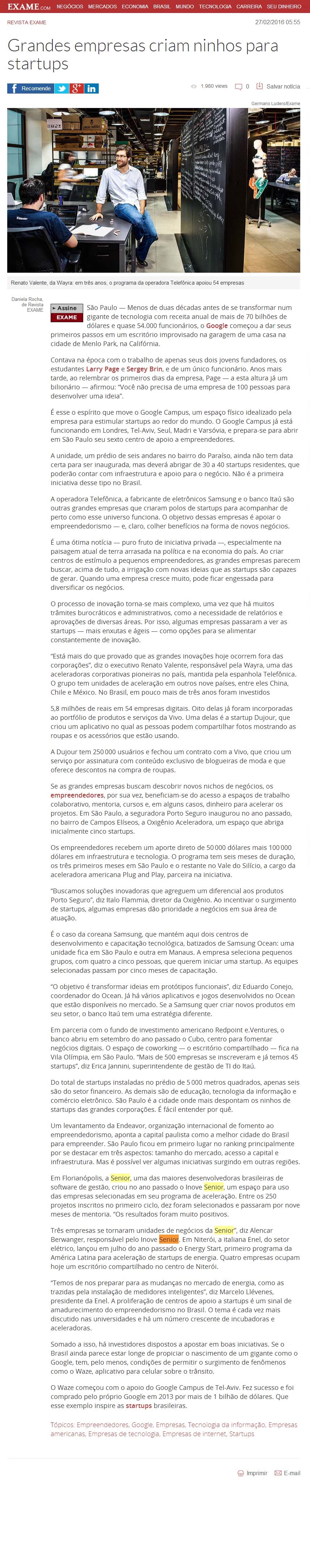 Grandes empresas criam ninhos para startups