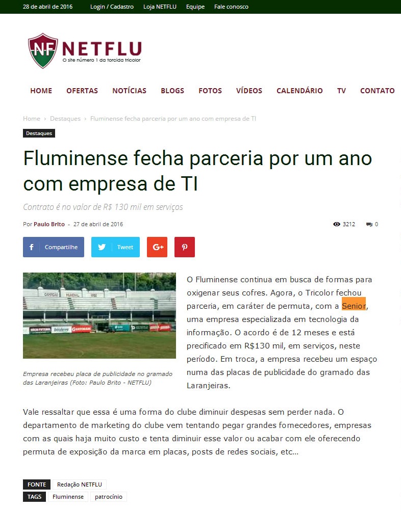 Fluminense fecha parceria por um ano com empresa de TI