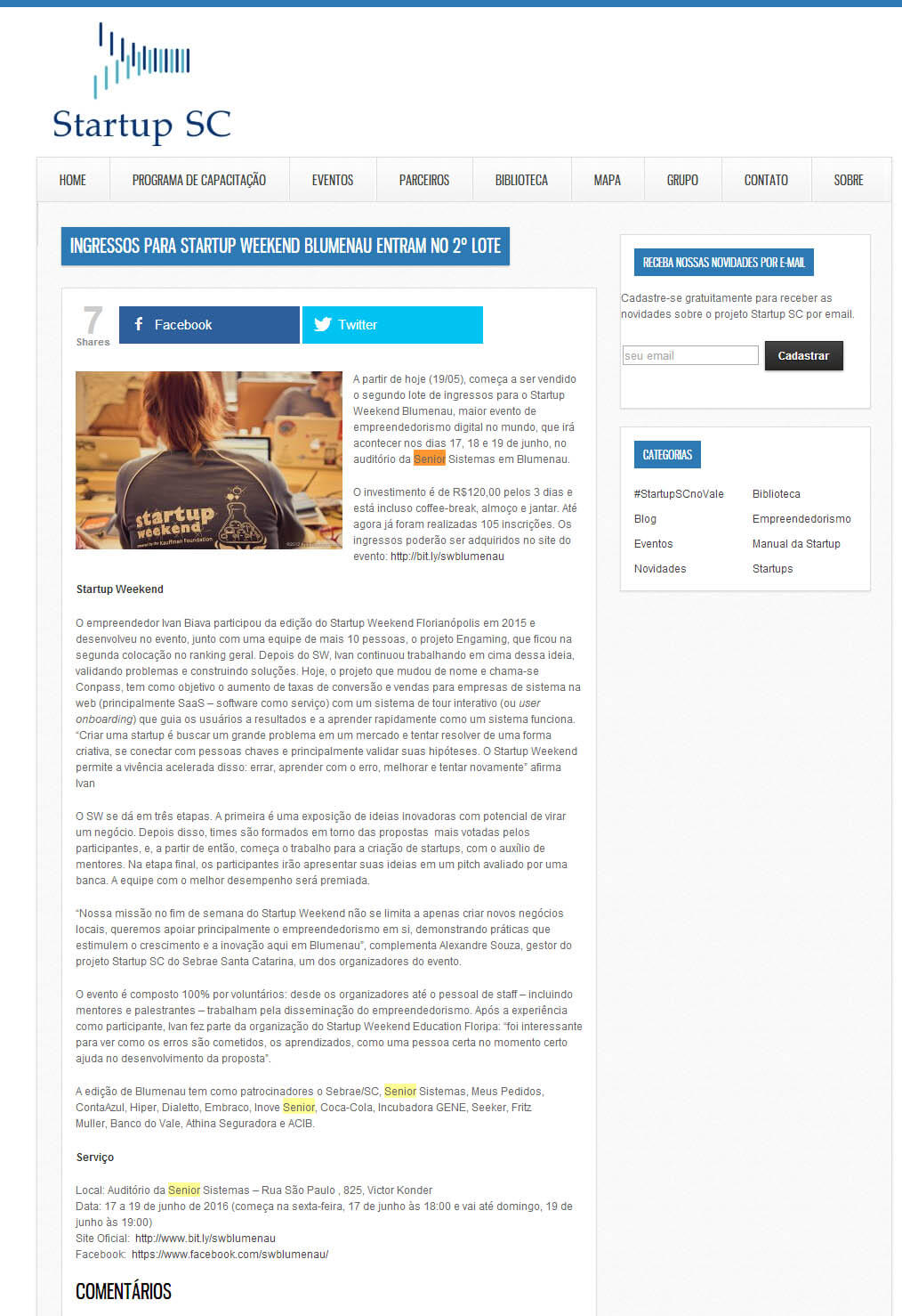 STARTUP SC | Ingressos para Startup Weekend Blumenau entram no 2º lote