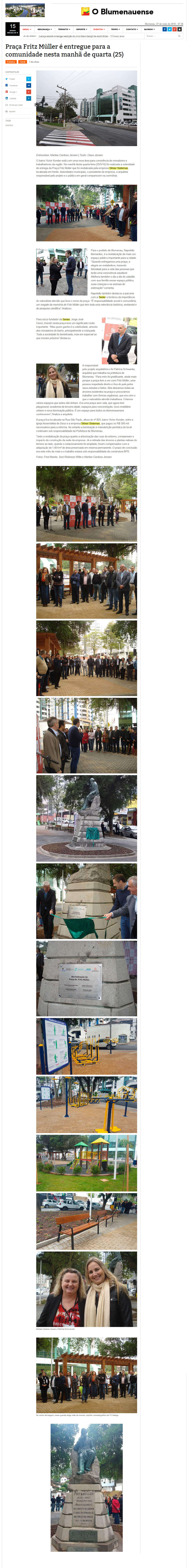 O BLUMENAUENSE | Praça Fritz Müller é entregue para a comunidade nesta manhã de quarta (25)