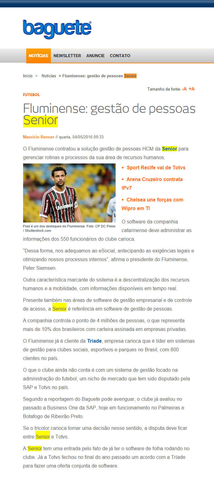 BAGUETE | Fluminense: gestão de pessoas Senior