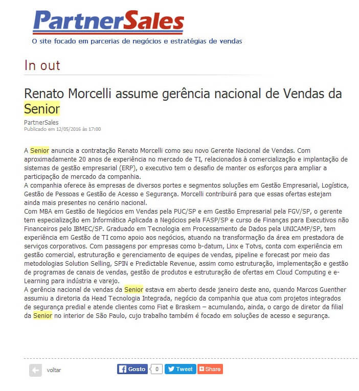 PARTNER SALES | Renato Morcelli assume gerência nacional de Vendas da Senior