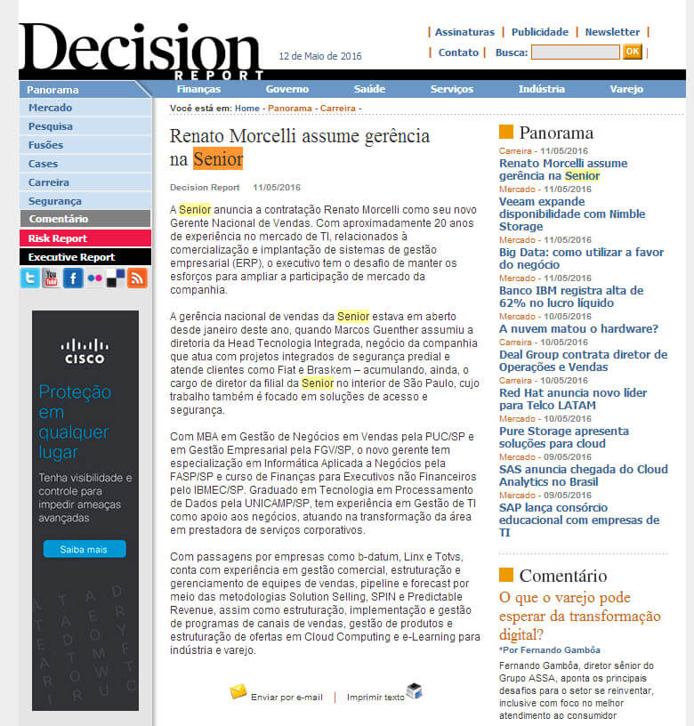 DECISION REPORT | Renato Morcelli assume gerência na Senior