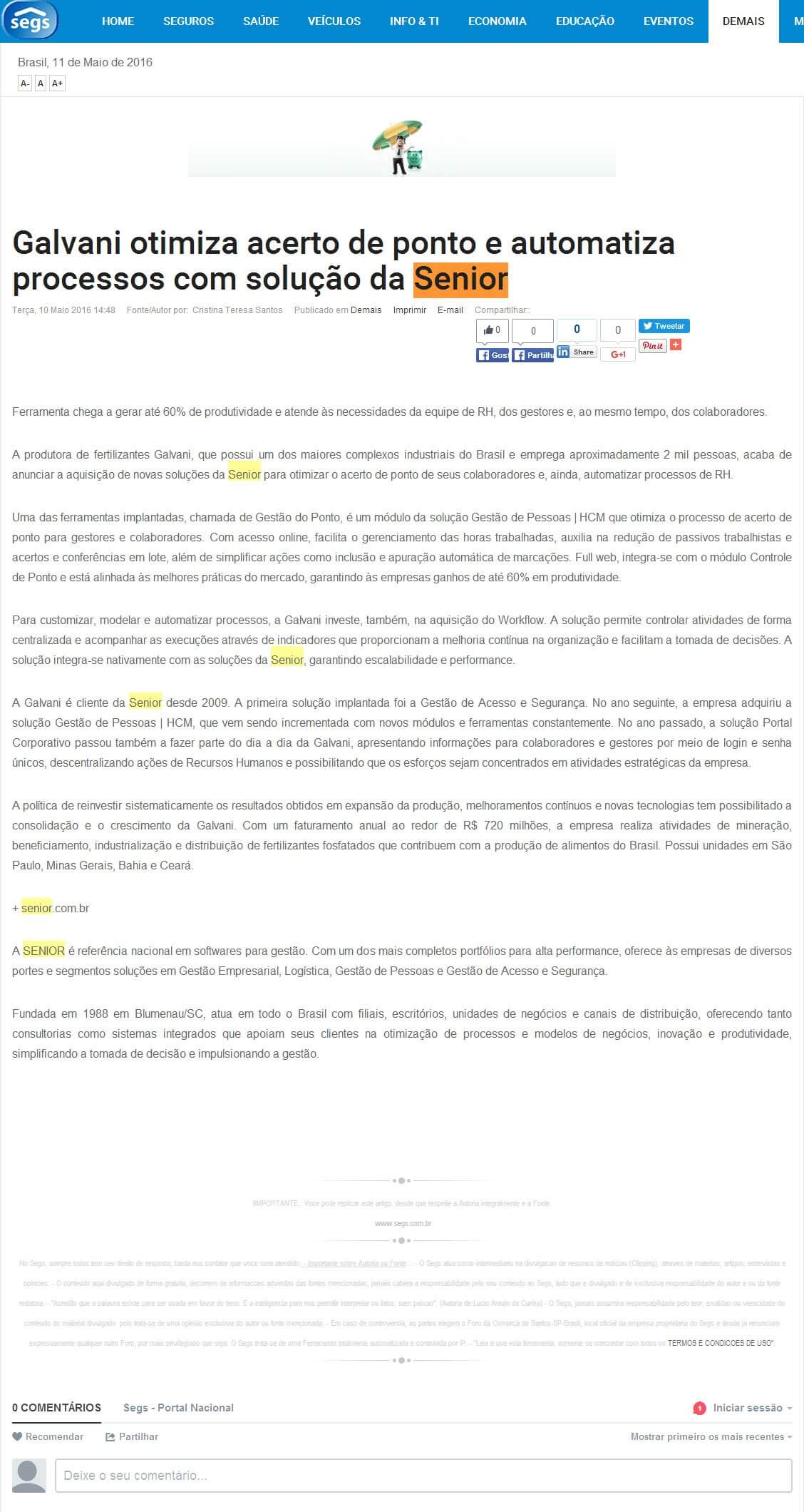 SEGS | Galvani otimiza acerto de ponto e automatiza processos com solução da Senior