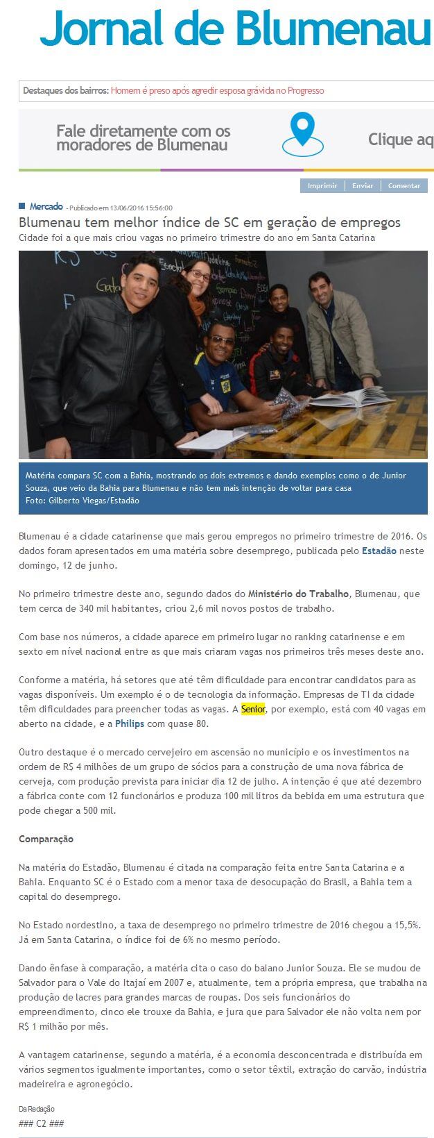 JORNAL DE BLUMENAU | Blumenau tem melhor índice de SC em geração de empregos