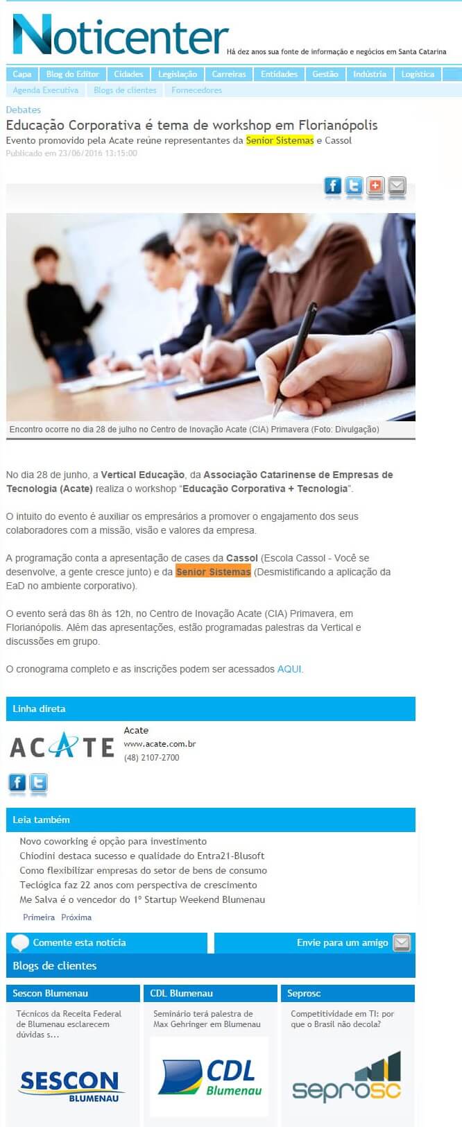 NOTICENTER | Educação Corporativa é tema de workshop em Florianópolis